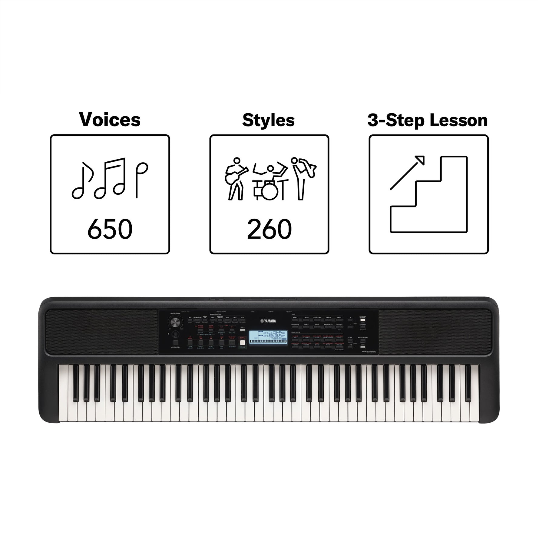 Yamaha PSREW320 76-Key Portable Keyboard - With AC Adapter 3