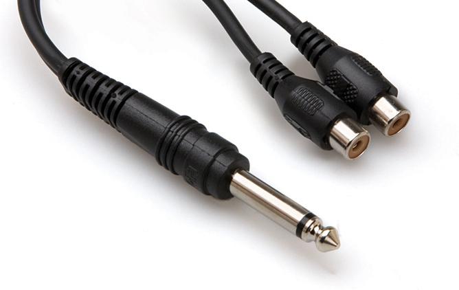Hosa YPR103 1/4\" (Male Mono) - (2) RCA (Female) Adapter