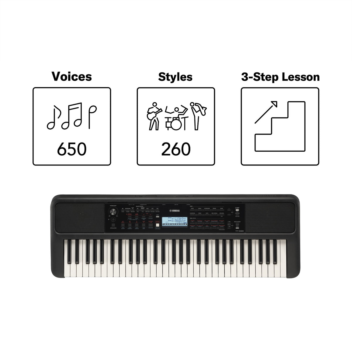 Yamaha PSRE383 61-Key Portable Keyboard - With AC Adapter 3