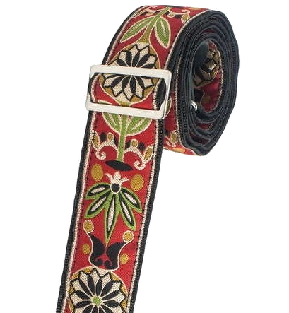 Henry Heller 2\" Tri-Glide Woven Jacquard Guitar Strap - Red Green Gold 2