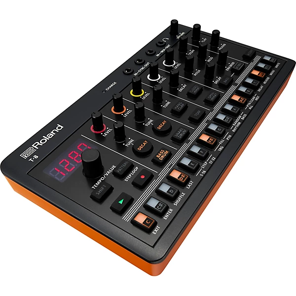 Roland electronic music synthesizer with control knobs and display