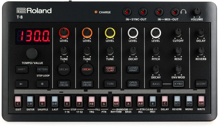 Roland T-8 music sequencer and effects processor on a white background