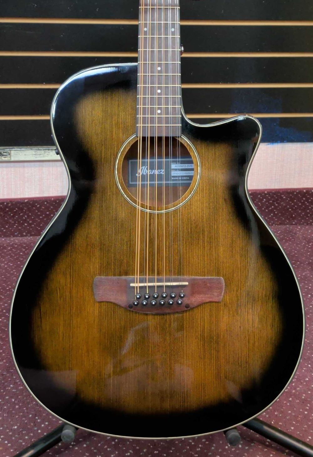 Used Ibanez AEG5012-DVH 12 String Acoustic Guitar - High Gloss Dark Violin Sunburst